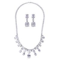 Cubic Zirconia Micro Pave Brass Jewelry Sets, earring & necklace, platinum plated, micro pave cubic zirconia & for woman, nickel, lead & cadmium free Approx 15.7 Inch 