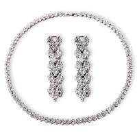 Cubic Zirconia Micro Pave Brass Jewelry Sets, Stud Earring & necklace, platinum plated, micro pave cubic zirconia & for woman, nickel, lead & cadmium free Approx 16.5 Inch 