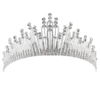 Zinc Alloy Tiaras, Crown, silver color plated, for bridal & with rhinestone 