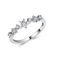 Rhinestone Brass Finger Ring, Star, platinum plated & for woman & with rhinestone, 5mm, 20mm 