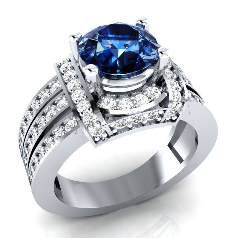 Кубическое цирконовое латунное кольцо, Латунь, плакирован серебром, разный размер для выбора & Женский & с кубическим цирконием, продается PC