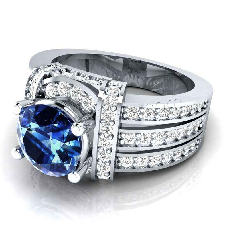Кубическое цирконовое латунное кольцо, Латунь, плакирован серебром, разный размер для выбора & Женский & с кубическим цирконием, продается PC