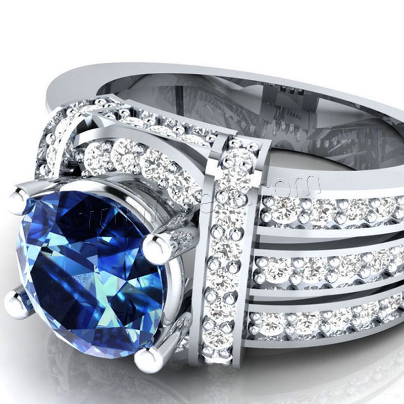 Circón cúbico anillo de dedo de latón, metal, chapado en color de plata, diverso tamaño para la opción & para mujer & con circonia cúbica, Vendido por UD