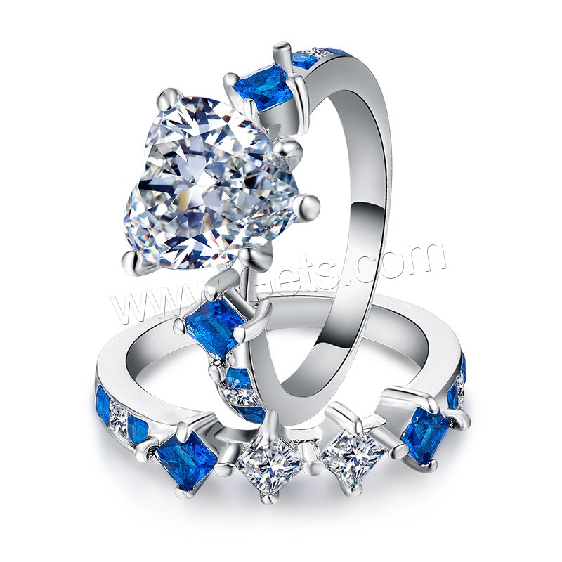 Латунь кольцо Установить, плакирован серебром, разный размер для выбора & Женский & с кубическим цирконием, Много цветов для выбора, 12mm, 2ПК/указан, продается указан