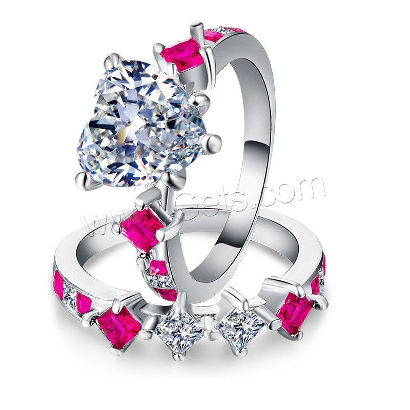 Латунь кольцо Установить, плакирован серебром, разный размер для выбора & Женский & с кубическим цирконием, Много цветов для выбора, 12mm, 2ПК/указан, продается указан