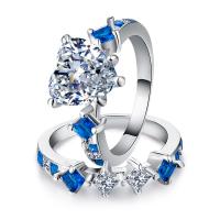 Brass Ring Set, silver color plated & for woman & with cubic zirconia 12mm 