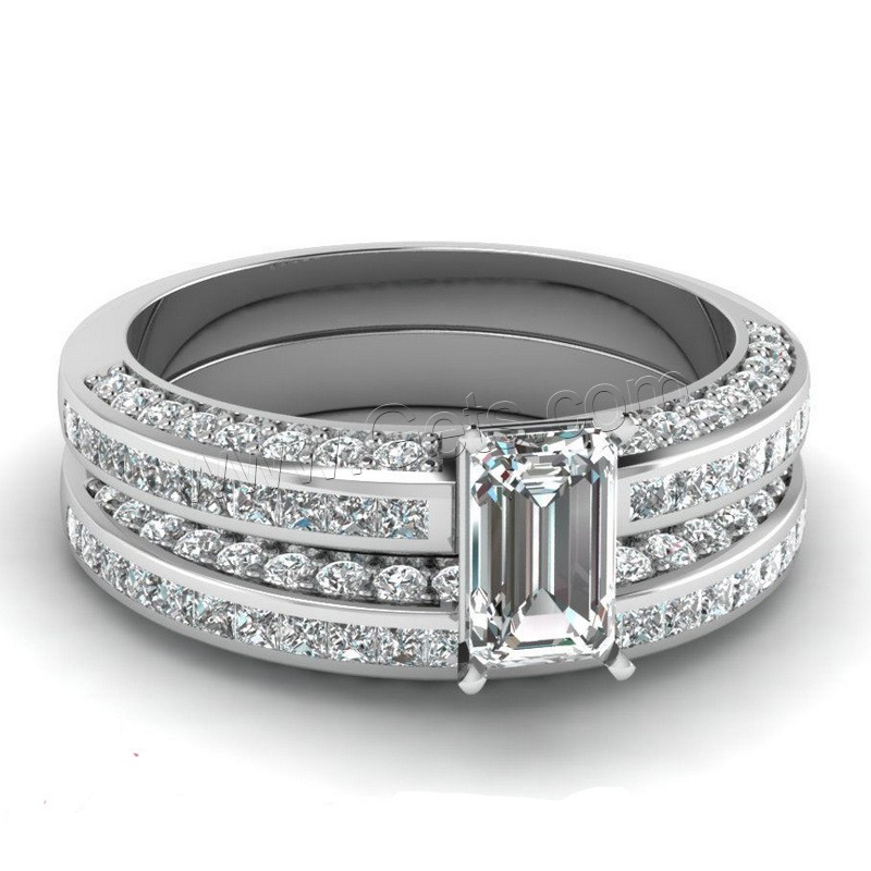 Латунь кольцо Установить, плакирован серебром, разный размер для выбора & Женский & с кубическим цирконием, 9mm, 2ПК/указан, продается указан
