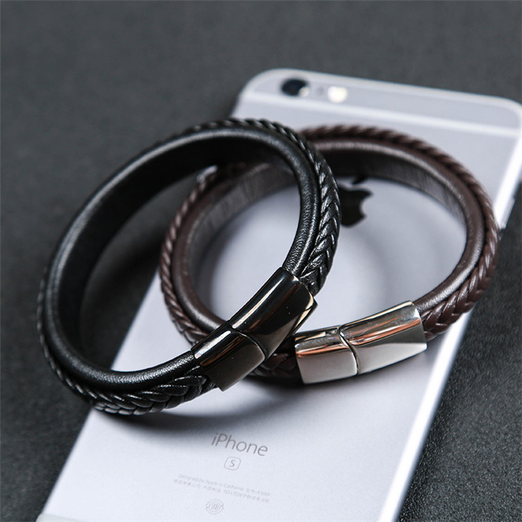 PU Leather Bracelet, with Stainless Steel, different length for choice & different styles for choice & for couple, Sold By Strand