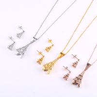 Fashion Stainless Steel Jewelry Sets, earring & necklace, Eiffel Tower, plated, oval chain & for woman Approx 17.7 Inch 