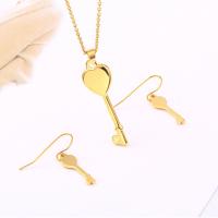 Fashion Stainless Steel Jewelry Sets, earring & necklace, with 5cm extender chain, Key, plated, oval chain & for woman Approx 17.7 Inch 