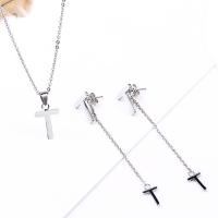 Fashion Stainless Steel Jewelry Sets, earring & necklace, Letter T, plated, oval chain & for woman Approx 17.7 Inch 