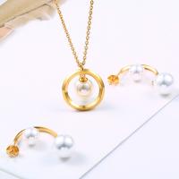 Stainless Steel Jewelry Set, earring & necklace, with ABS Plastic Pearl, with 5cm extender chain, plated, oval chain & for woman Approx 17.7 Inch 