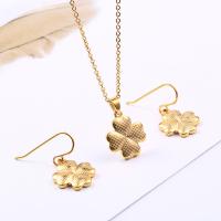 Fashion Stainless Steel Jewelry Sets, earring & necklace, with 5cm extender chain, Four Leaf Clover, plated, oval chain & for woman Approx 17.7 Inch 