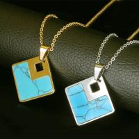 Turquoise Stainless Steel Jewelry Sets, earring & necklace, with Synthetic Turquoise, Square, plated, oval chain & for woman 16mm Approx 17.7 Inch 