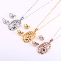Fashion Stainless Steel Jewelry Sets, earring & necklace, plated, oval chain & for woman & hollow Approx 17.7 Inch 