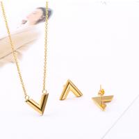 Fashion Stainless Steel Jewelry Sets, earring & necklace, Letter V, plated, oval chain & for woman 0c Approx 17.7 Inch 