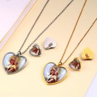 Stainless Steel Saint Jewelry Sets, earring & necklace, Virgin Mary, plated, oval chain & for woman 0c Approx 19.6 Inch 