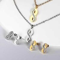 Stainless Steel Jewelry Set, earring & necklace, with Rhinestone Clay Pave, with 5cm extender chain, Number 8, plated, oval chain & for woman Approx 17.7 Inch 