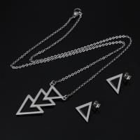 Fashion Stainless Steel Jewelry Sets, earring & necklace, Triangle, plated, oval chain & for woman 14mm Approx 18.1 Inch 
