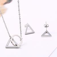 Fashion Stainless Steel Jewelry Sets, earring & necklace, Geometrical Pattern, plated, oval chain & for woman Approx 17.7 Inch 