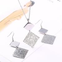Fashion Stainless Steel Jewelry Sets, earring & necklace, Rhombus, plated, oval chain & for woman, original color  Approx 17.7 Inch 