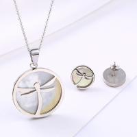 Stainless Steel Jewelry Set, earring & necklace, with White Shell, Dragonfly, plated, oval chain & for woman 14mm Approx 17.7 Inch 