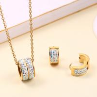 Rhinestone stainless steel Jewelry Set, earring & necklace, gold color plated, oval chain & for woman & with rhinestone 0c Approx 19.7 Inch 