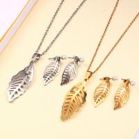 Fashion Stainless Steel Jewelry Sets, earring & necklace, Leaf, plated, oval chain & for woman 0c Approx 19.7 Inch 