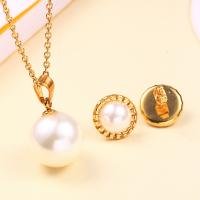 Stainless Steel Jewelry Set, earring & necklace, with ABS Plastic Pearl, plated, oval chain & for woman 0c13mm Approx 19.7 Inch 