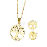 Fashion Stainless Steel Jewelry Sets, earring & necklace, Tree, plated, oval chain & for woman 0c17mm Approx 19.6 Inch 
