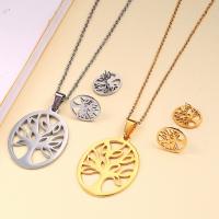 Fashion Stainless Steel Jewelry Sets, earring & necklace, Tree, plated, oval chain & for woman 0c Approx 19.6 Inch 