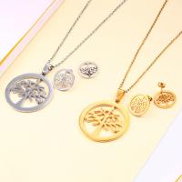 Fashion Stainless Steel Jewelry Sets, earring & necklace, Tree, plated, oval chain & for woman 0c14mm Approx 19.6 Inch 