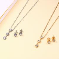 Cubic Zirconia Stainless Steel Jewelry Sets, earring & necklace, plated, oval chain & for woman & with cubic zirconia 0c6mm Approx 17.7 Inch 