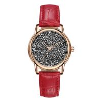 Women Wrist Watch, PU Leather, with acrylic rhinestone & zinc alloy dial, plated, adjustable & for woman & waterproof Approx 9 Inch 