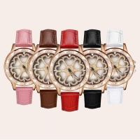 Women Wrist Watch, PU Leather, with zinc alloy dial, Chinese movement, plated, adjustable & for woman & waterproof & with rhinestone Approx 9 Inch 