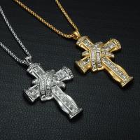 Men Necklace, Titanium Steel, Cross, plated, box chain & for man & with rhinestone Approx 22 Inch 