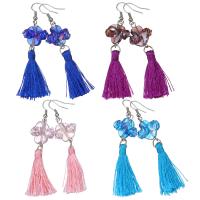 Brass Tassel Earring, with Nylon Cord & Lampwork, silver color plated, for woman 72mm 