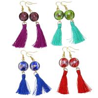 Brass Tassel Earring, with Nylon Cord & Lampwork, plated, for woman 81mm 