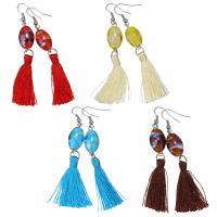 Brass Tassel Earring, with Nylon Cord & Lampwork, plated, for woman 75mm 