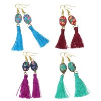 Brass Tassel Earring, with Polymer Clay & Nylon Cord, plated, for woman 79mm 