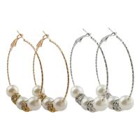 Iron Hoop Earring, with ABS Plastic Pearl, plated, for woman & with rhinestone lead & cadmium free 