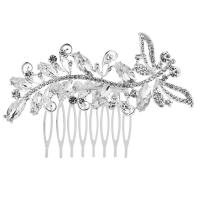 Zinc Alloy Decorative Hair Comb, with Crystal, silver color plated, for bridal & faceted 