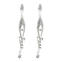 Zinc Alloy Drop Earring, silver color plated, for bridal & with rhinestone 