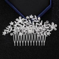 Zinc Alloy Decorative Hair Comb, Flower, silver color plated, for bridal & with rhinestone 