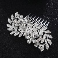Zinc Alloy Decorative Hair Comb, with Crystal, Leaf, silver color plated, for bridal & faceted 