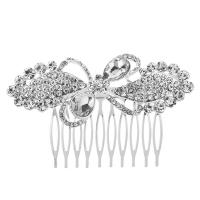 Zinc Alloy Decorative Hair Comb, with Crystal, Bowknot, silver color plated, for bridal & faceted 