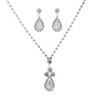 цинковый сплав Свадебный комплект, серьги & ожерелье, с Кристаллы, с 4Inch наполнитель цепи, Каплевидная форма, плакирован серебром, Для Bridal & граненый длина:Приблизительно 17.7 дюймовый, продается указан
