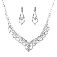 aleación de zinc Set de Boda, pendiente & collar, con 4Inch extender cadena, chapado en color de plata, para novia & con diamantes de imitación, 11x35mm, longitud:aproximado 17.7 Inch, Vendido por Set