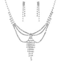 aleación de zinc Set de Boda, pendiente & collar, con 4Inch extender cadena, chapado en color de plata, para novia & con diamantes de imitación, 3x36mm, longitud:aproximado 17.7 Inch, Vendido por Set