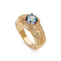 Кубическое цирконовое латунное кольцо, Латунь, плакирован золотом, разный размер для выбора & Женский & с кубическим цирконием, продается PC
